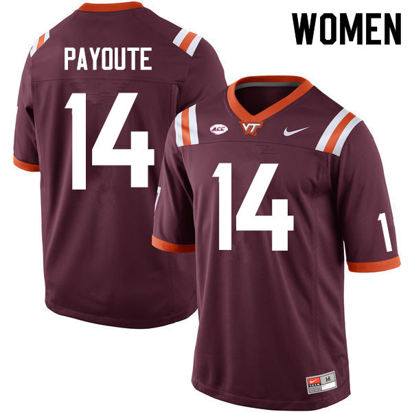 Women #14 Jaden Payoute Virginia Tech Hokies College Football Jerseys Sale-Maroon